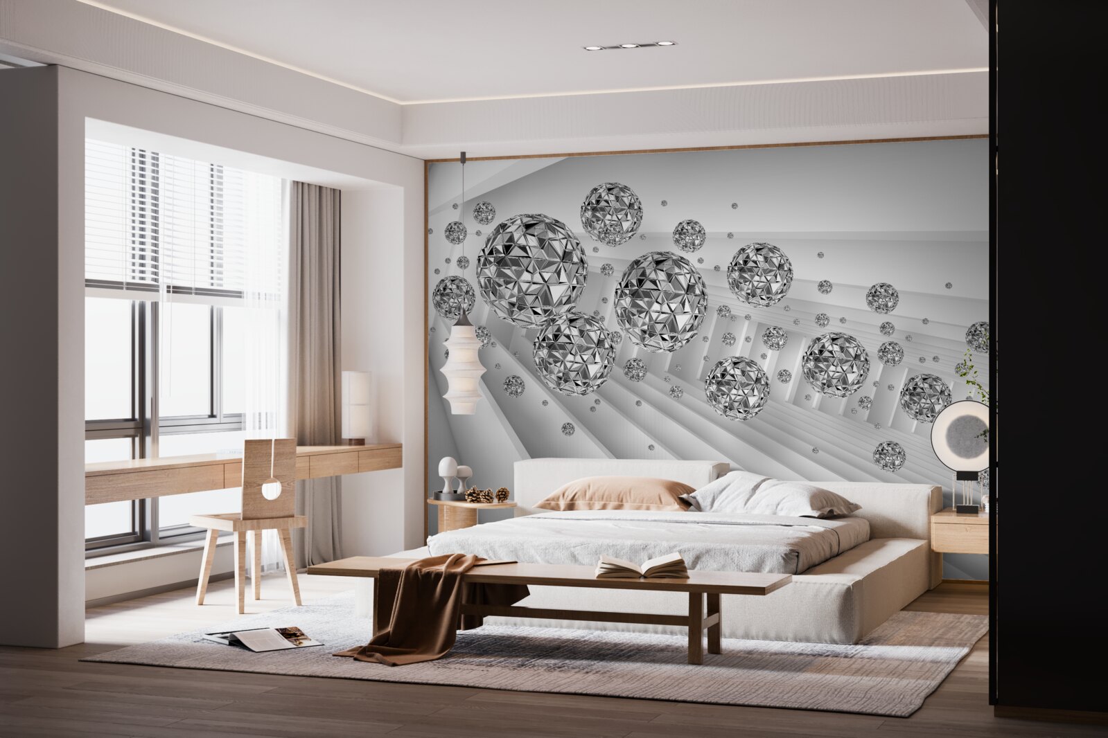 Papier peint boules avec diamants flottants