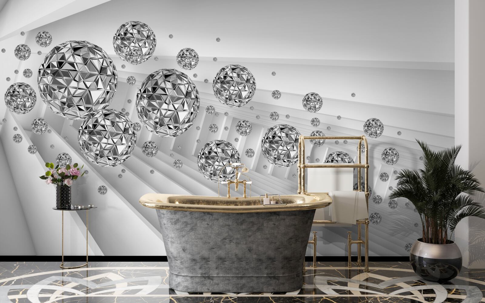 Papier peint boules avec diamants flottants