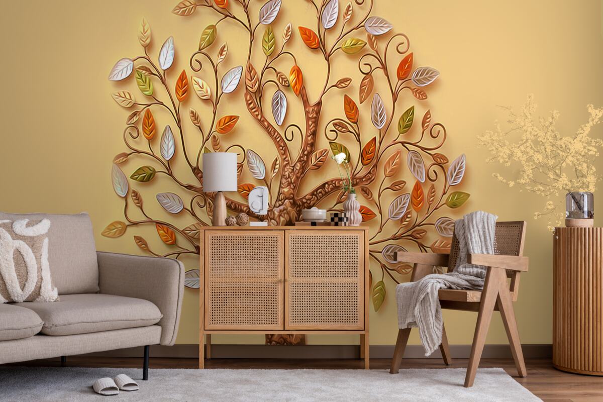 Papier peint bois en métal sur fond brun