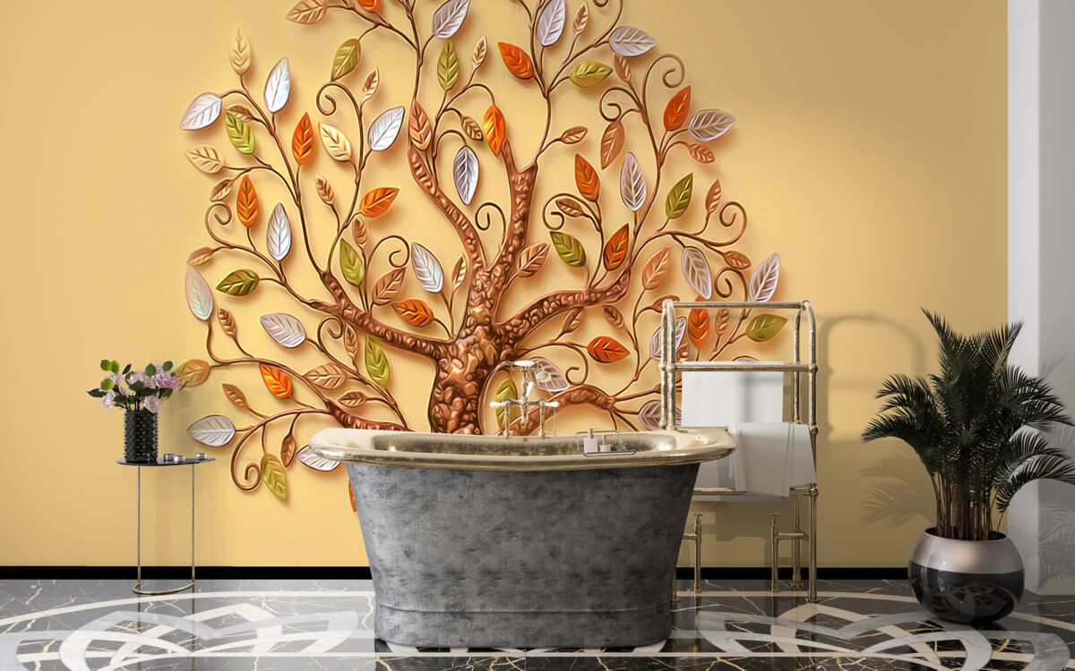 Papier peint bois en métal sur fond brun