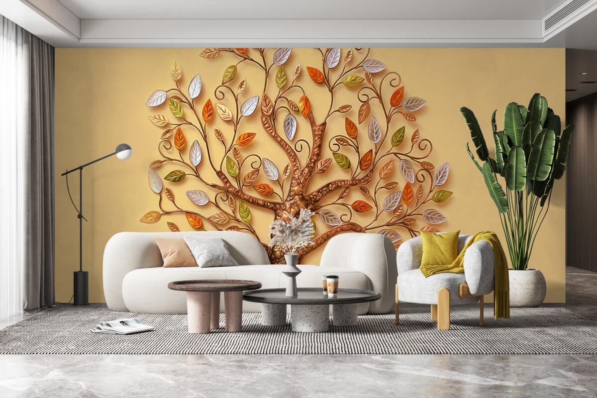 Papier peint bois en métal sur fond brun