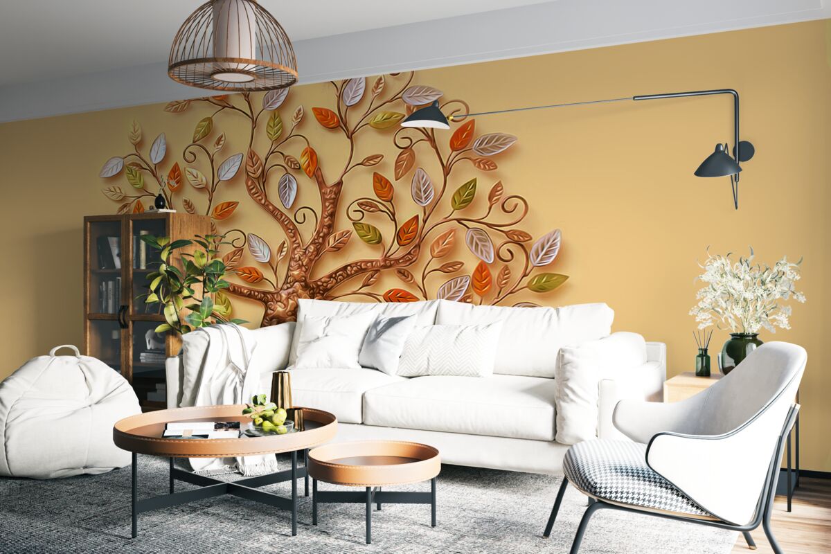 Papier peint bois en métal sur fond brun