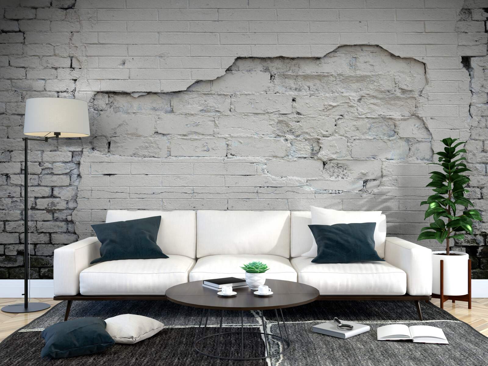 Papier peint mur de pierres grises et de briques