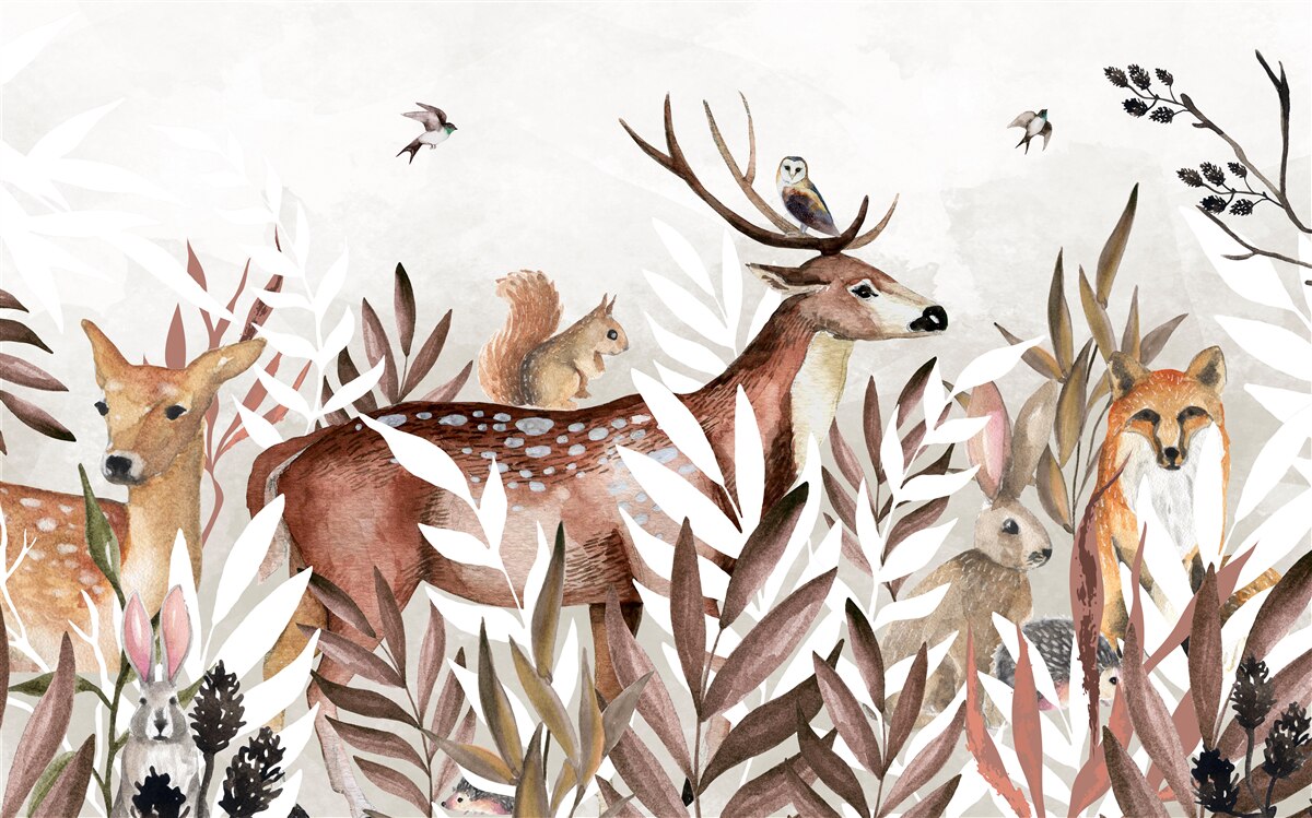 Papier peint habitants de la forêt et plantes