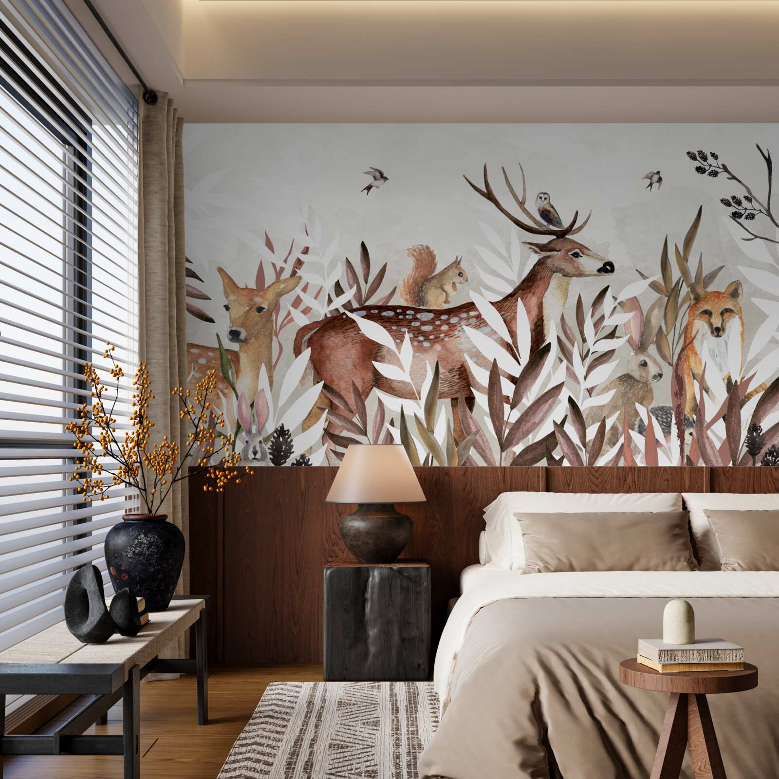 Papier peint habitants de la forêt et plantes