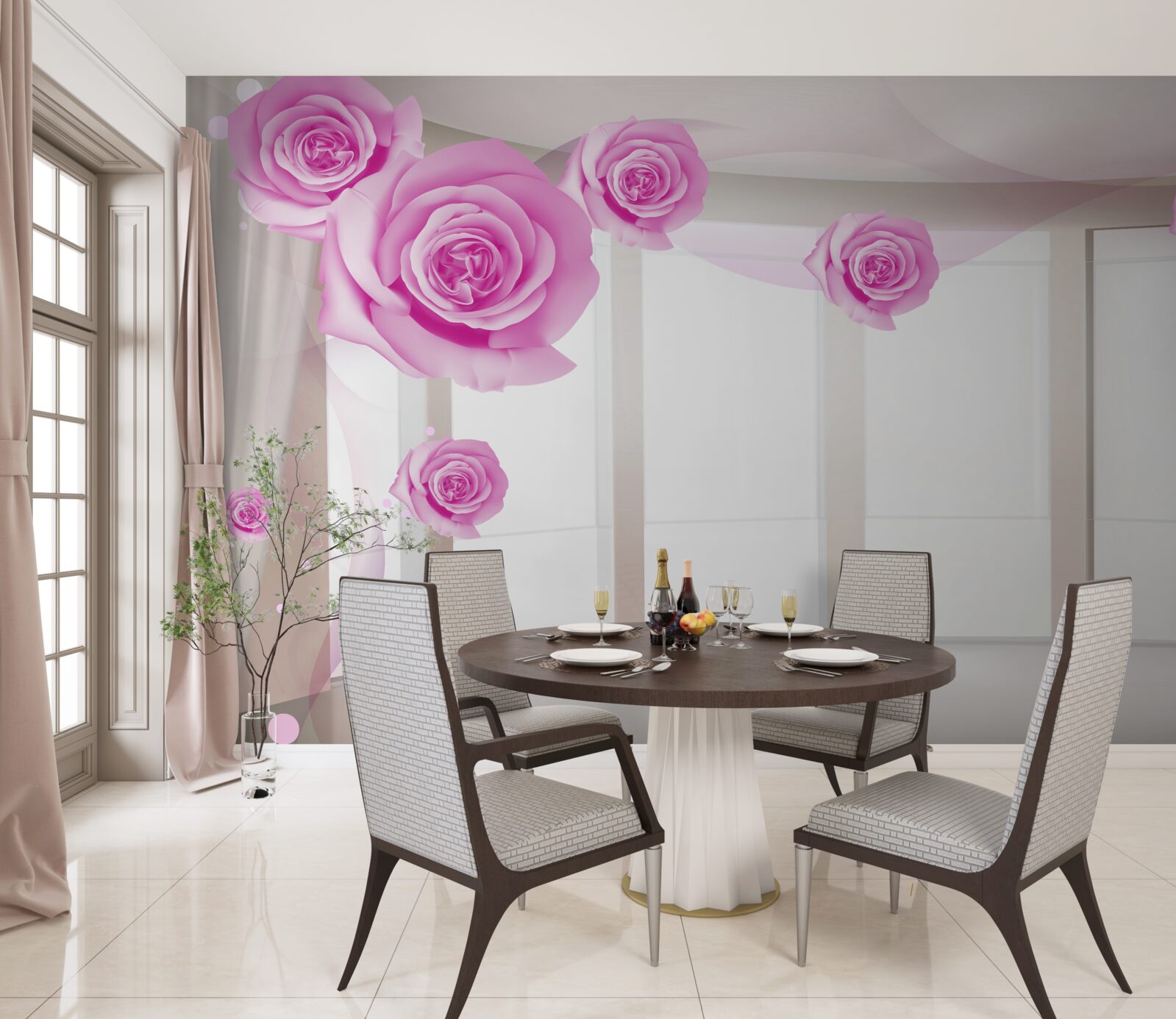 Papier peint des roses roses ont fleuri sur le grand balcon