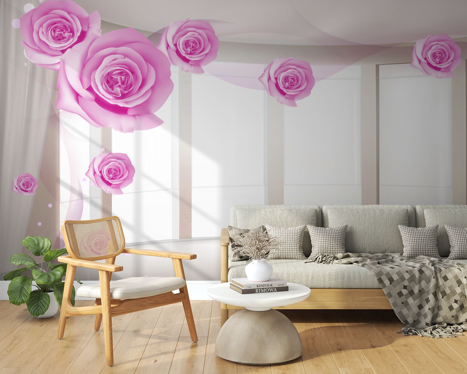 Papier peint des roses roses ont fleuri sur le grand balcon