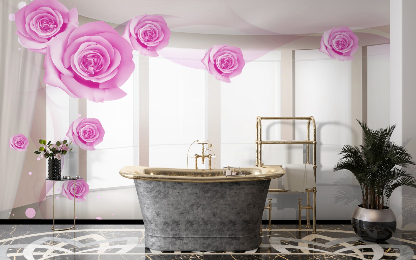 Papier peint des roses roses ont fleuri sur le grand balcon