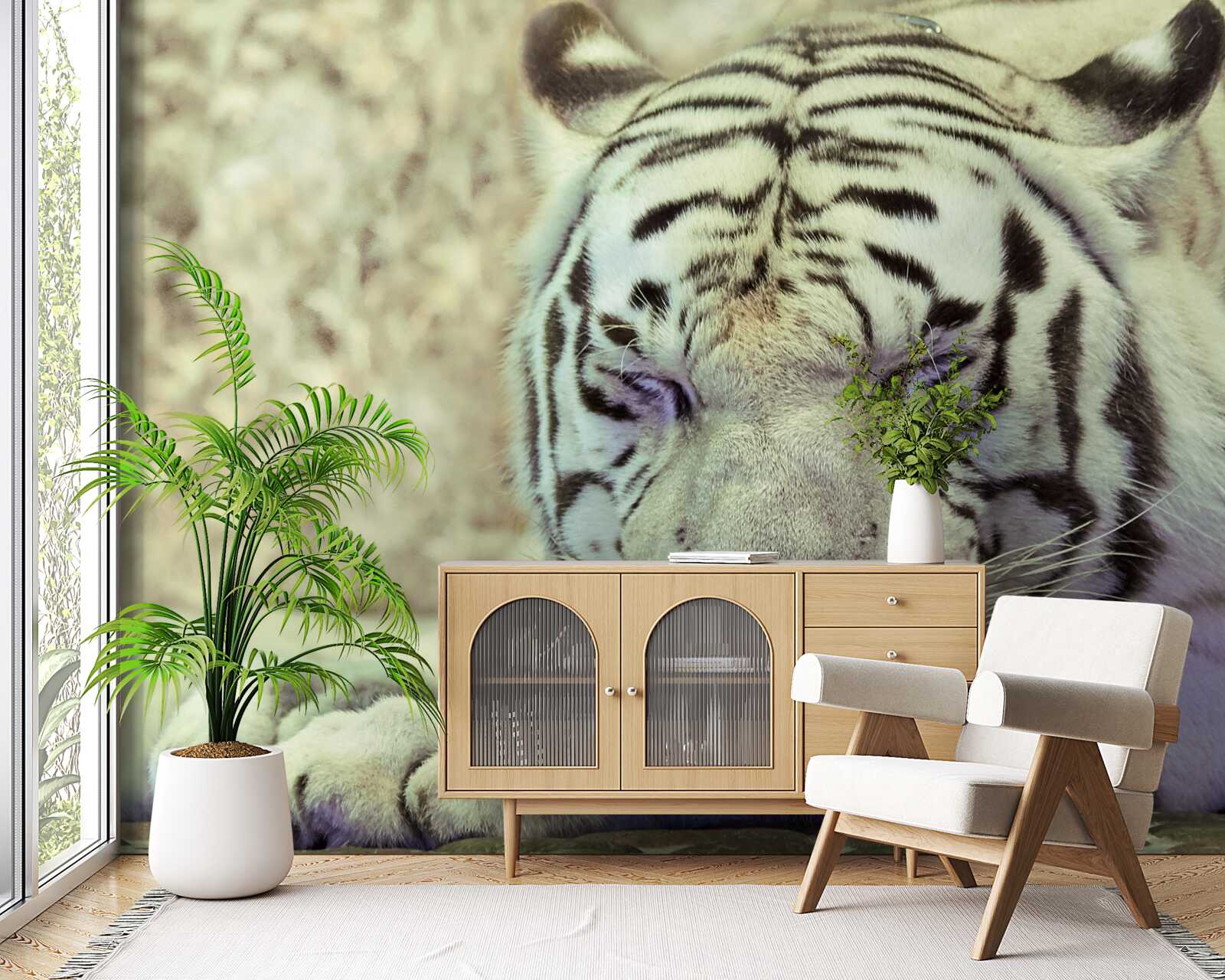 Papier peint tigre blanc dans un état de rêve