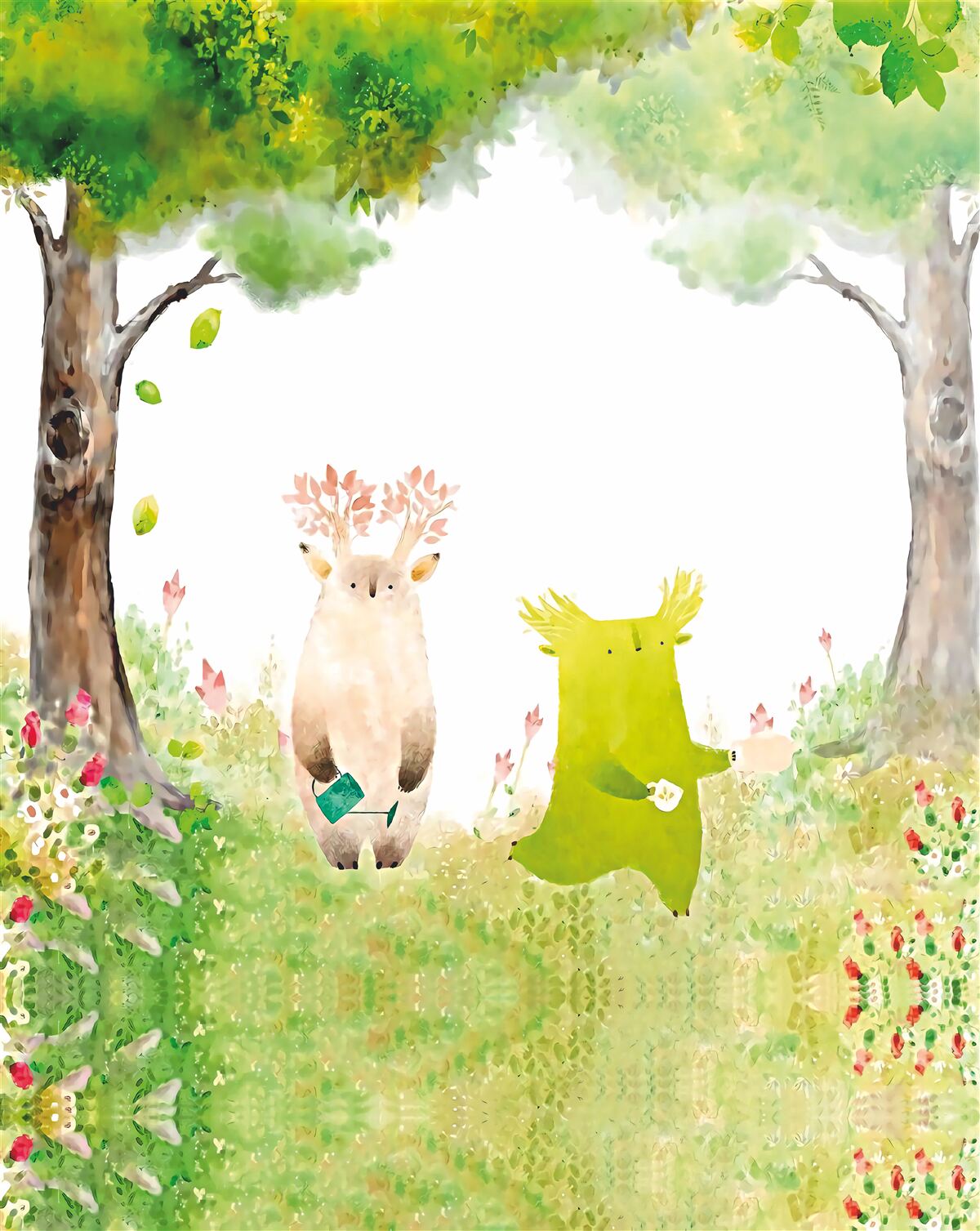 Papier peint créatures magiques dans la forêt, peintes à l'aquarelle