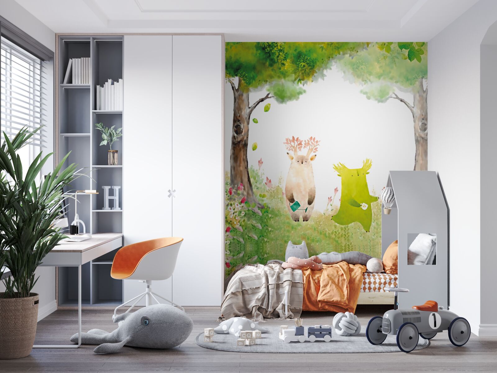 Papier peint créatures magiques dans la forêt, peintes à l'aquarelle