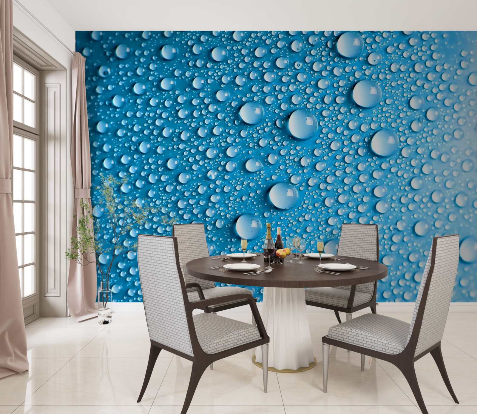 Papier peint grosses gouttes sur fond bleu