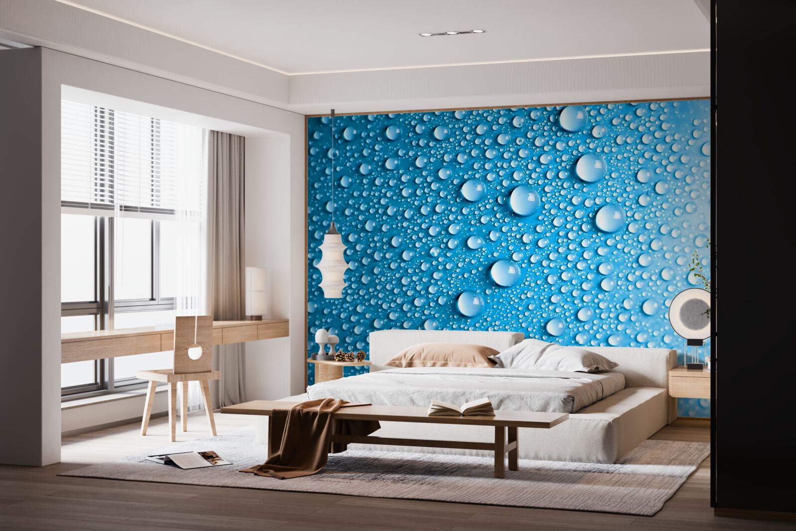 Papier peint grosses gouttes sur fond bleu