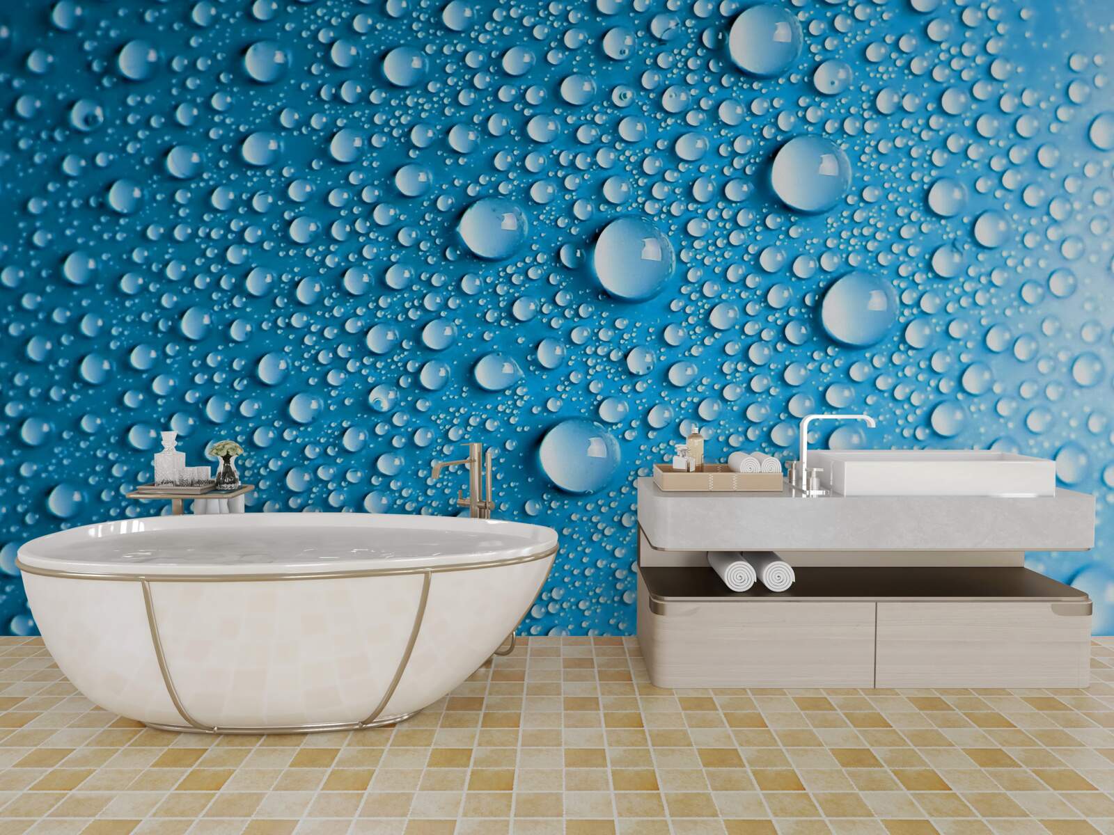 Papier peint grosses gouttes sur fond bleu