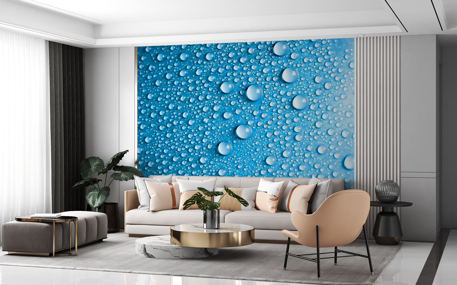 Papier peint grosses gouttes sur fond bleu