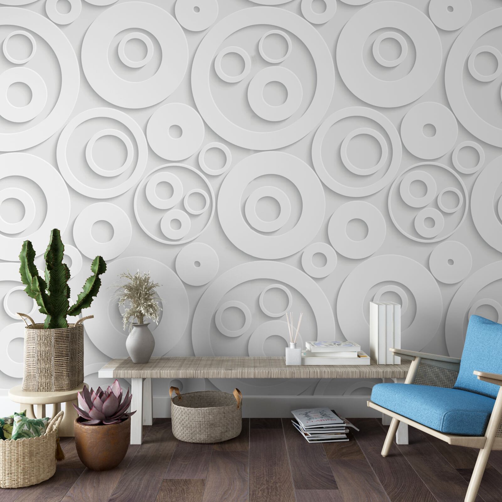 Papier peint cercles blancs sur fond clair