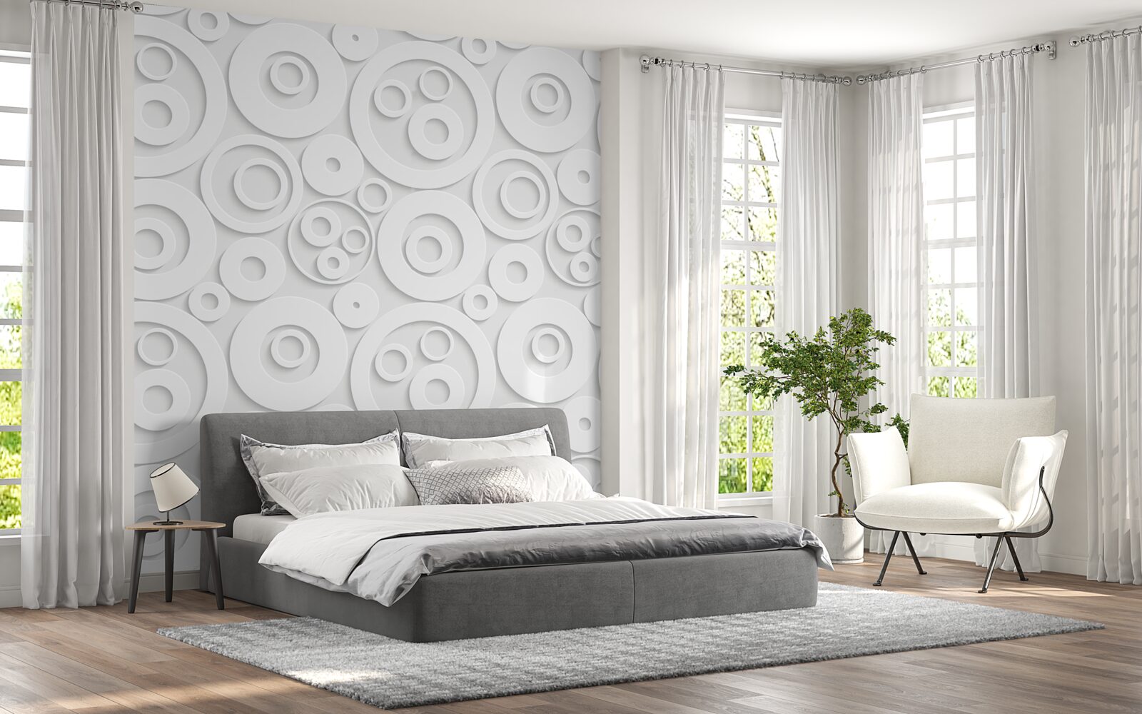 Papier peint cercles blancs sur fond clair