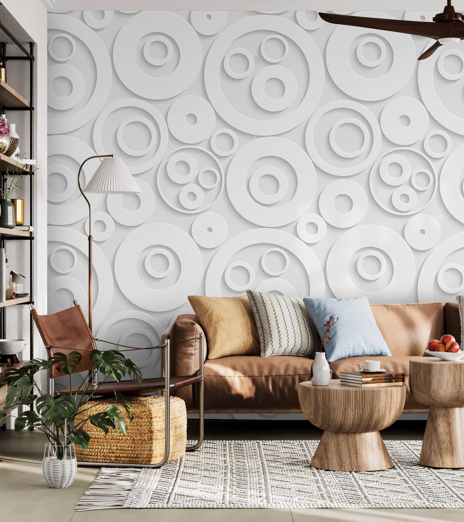 Papier peint cercles blancs sur fond clair