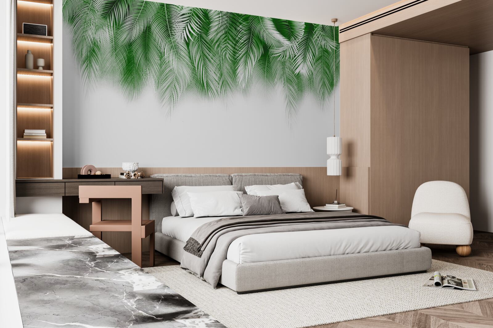 Papier peint feuilles de fougère vert clair