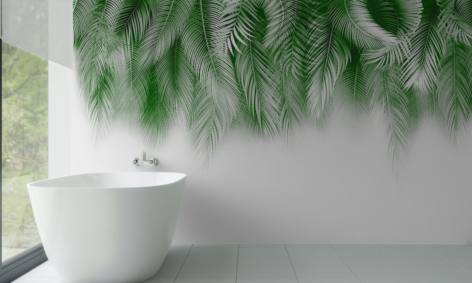 Papier peint feuilles de fougère vert clair