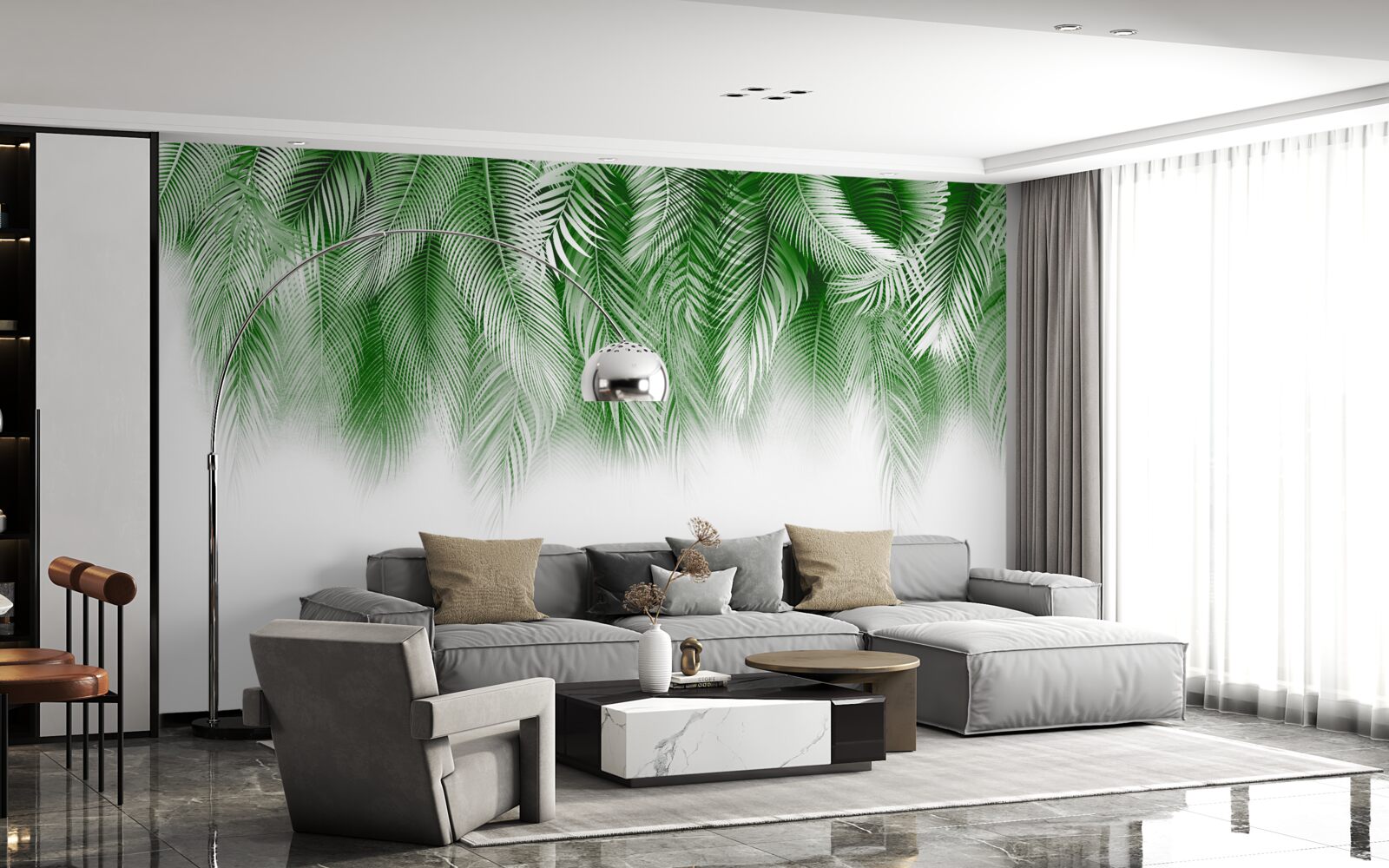 Papier peint feuilles de fougère vert clair