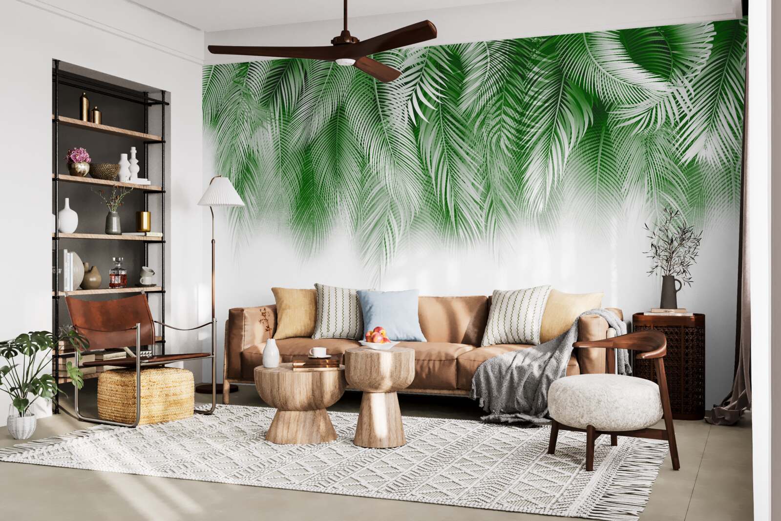 Papier peint feuilles de fougère vert clair