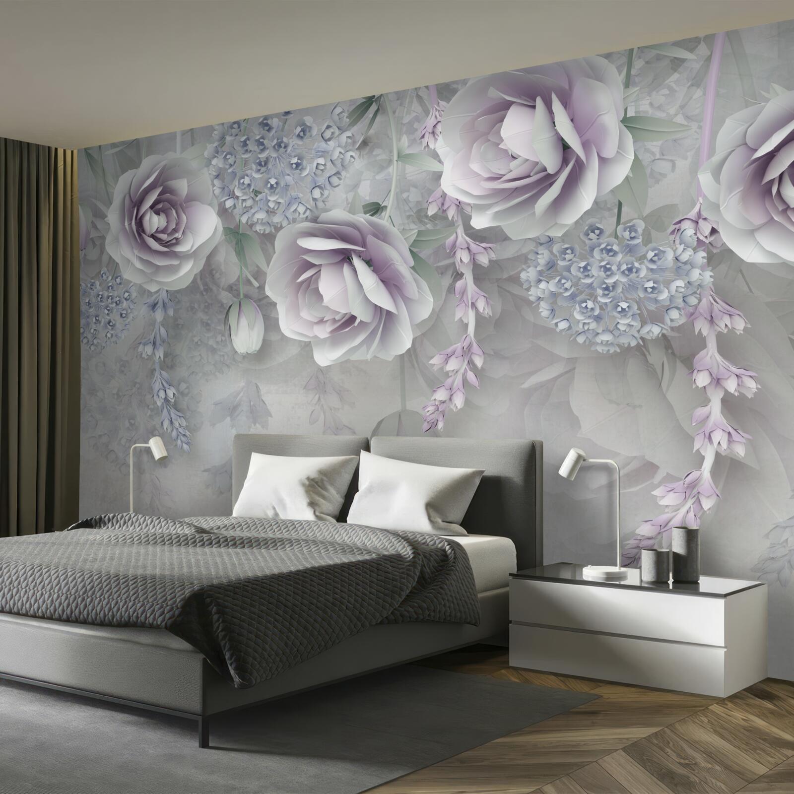 Papier peint roses lumineuses sur fond gris