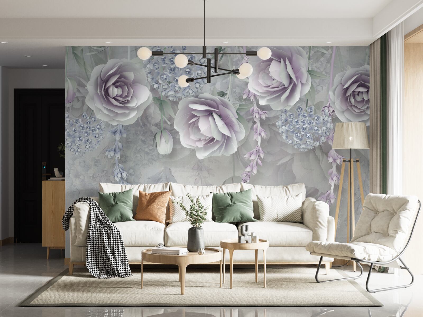 Papier peint roses lumineuses sur fond gris