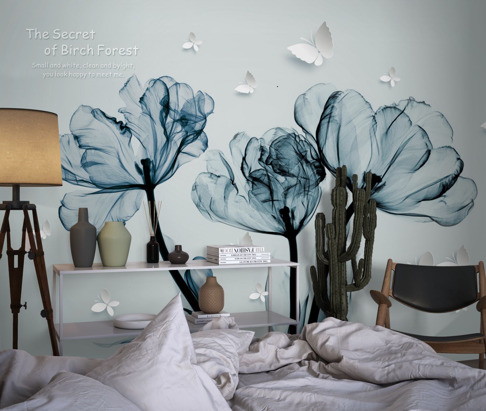 Papier peint coquelicots délicats et papillons légers