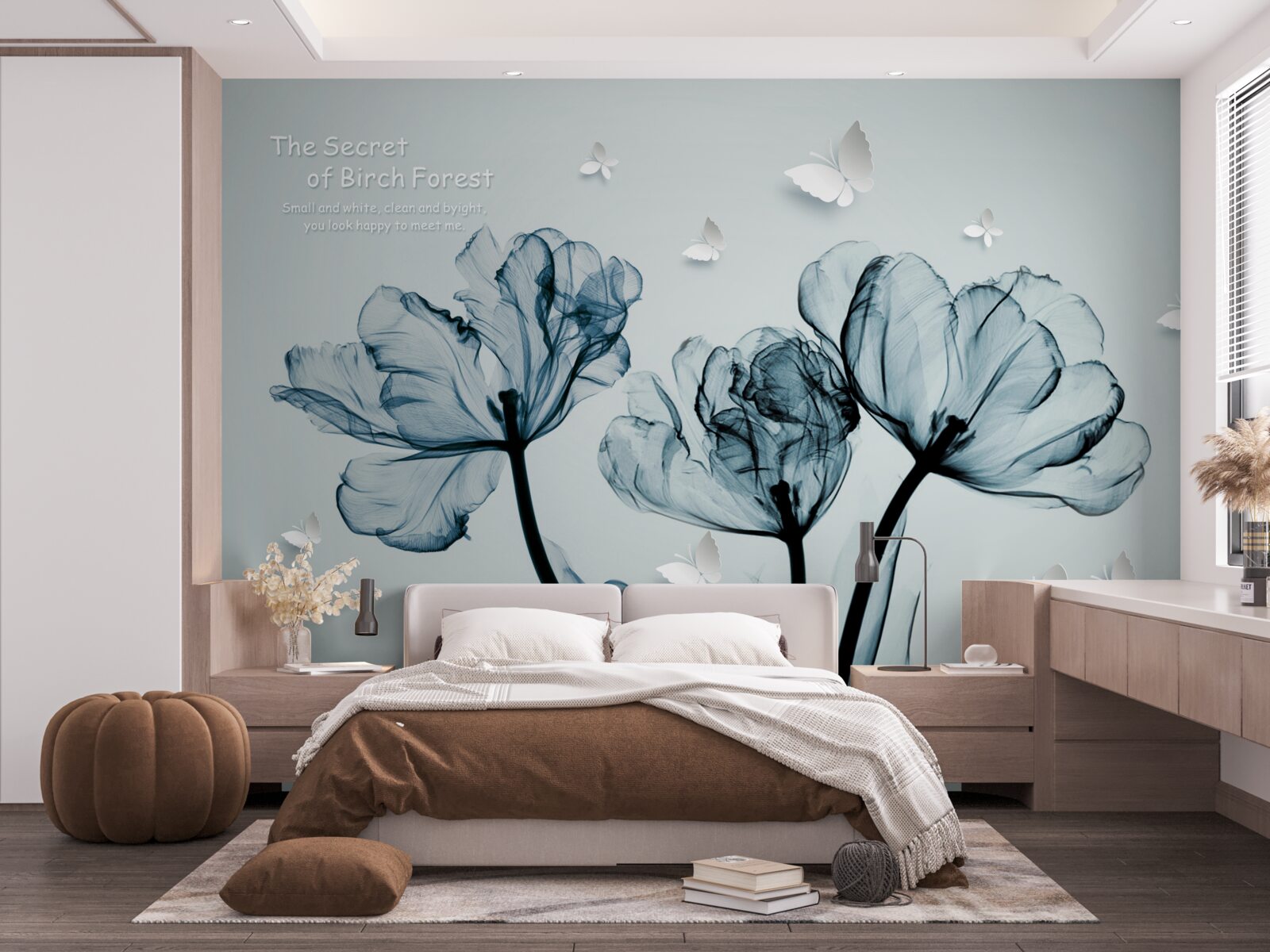 Papier peint coquelicots délicats et papillons légers