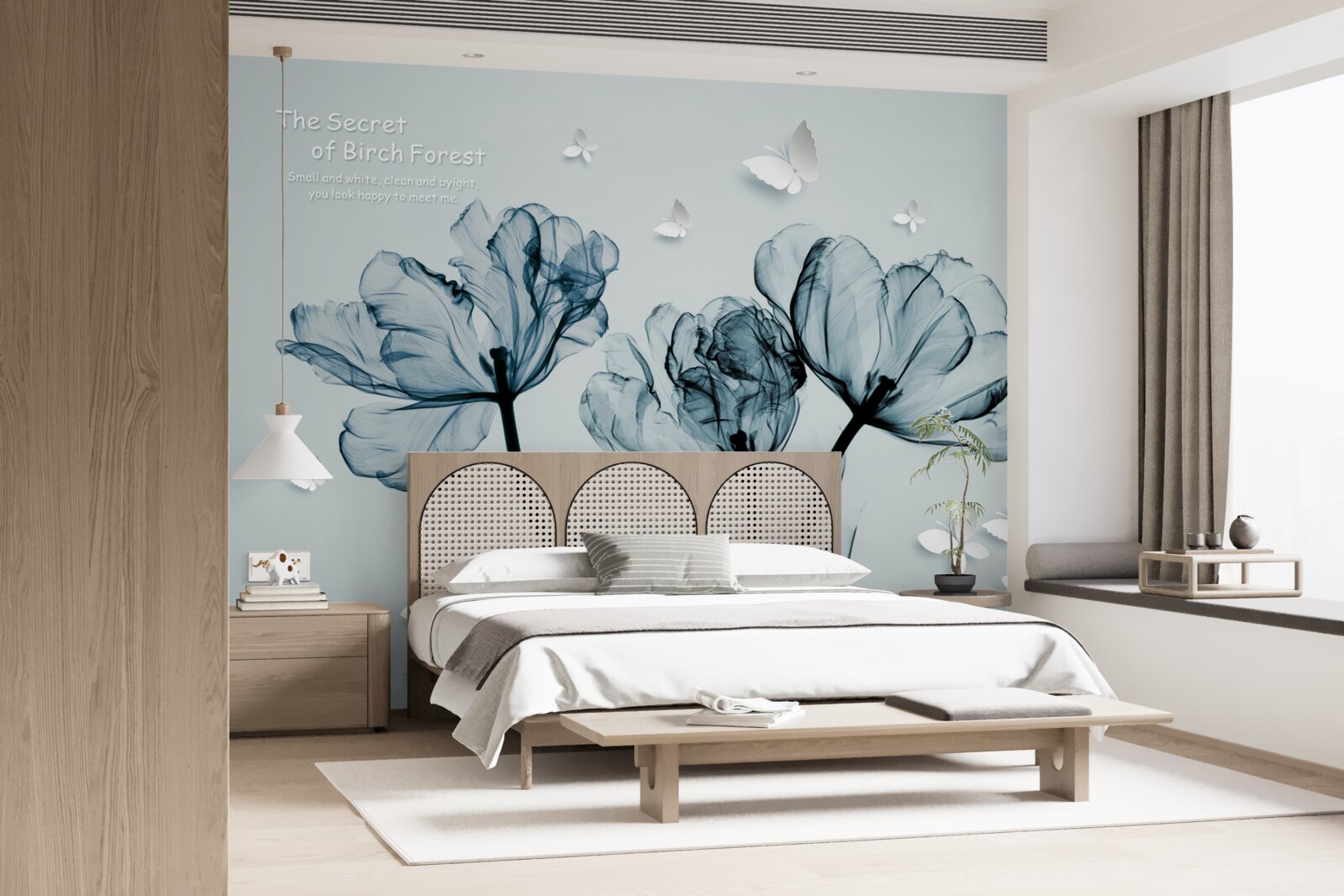 Papier peint coquelicots délicats et papillons légers