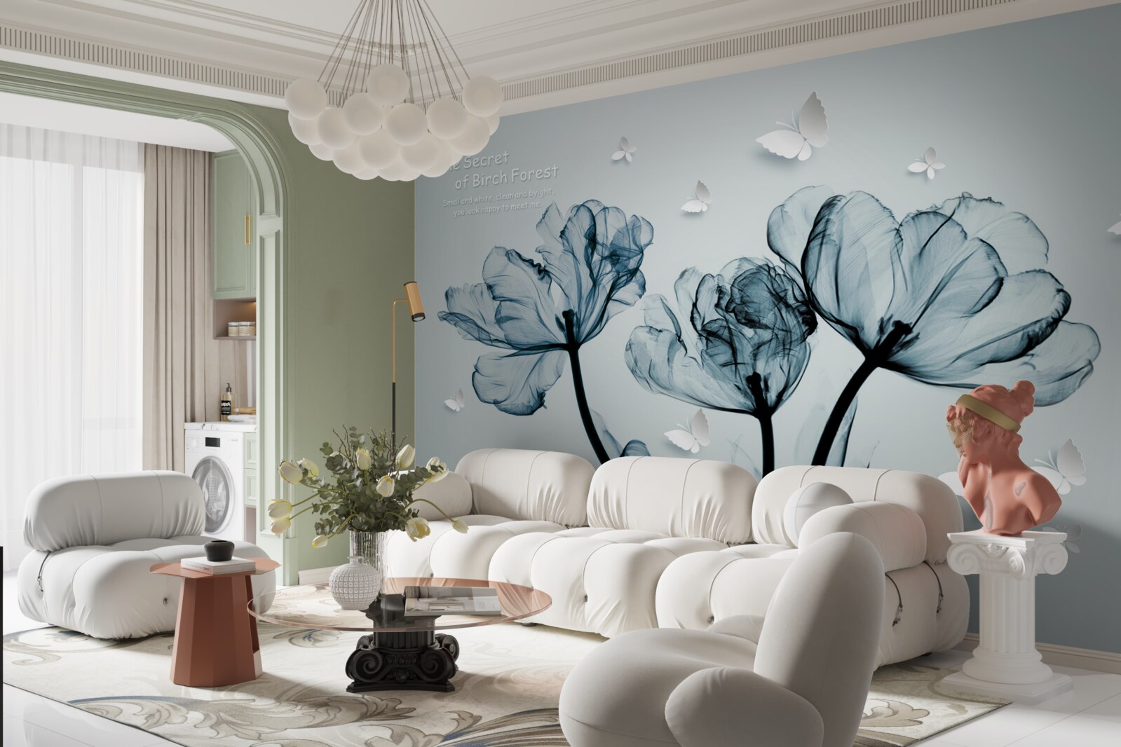 Papier peint coquelicots délicats et papillons légers