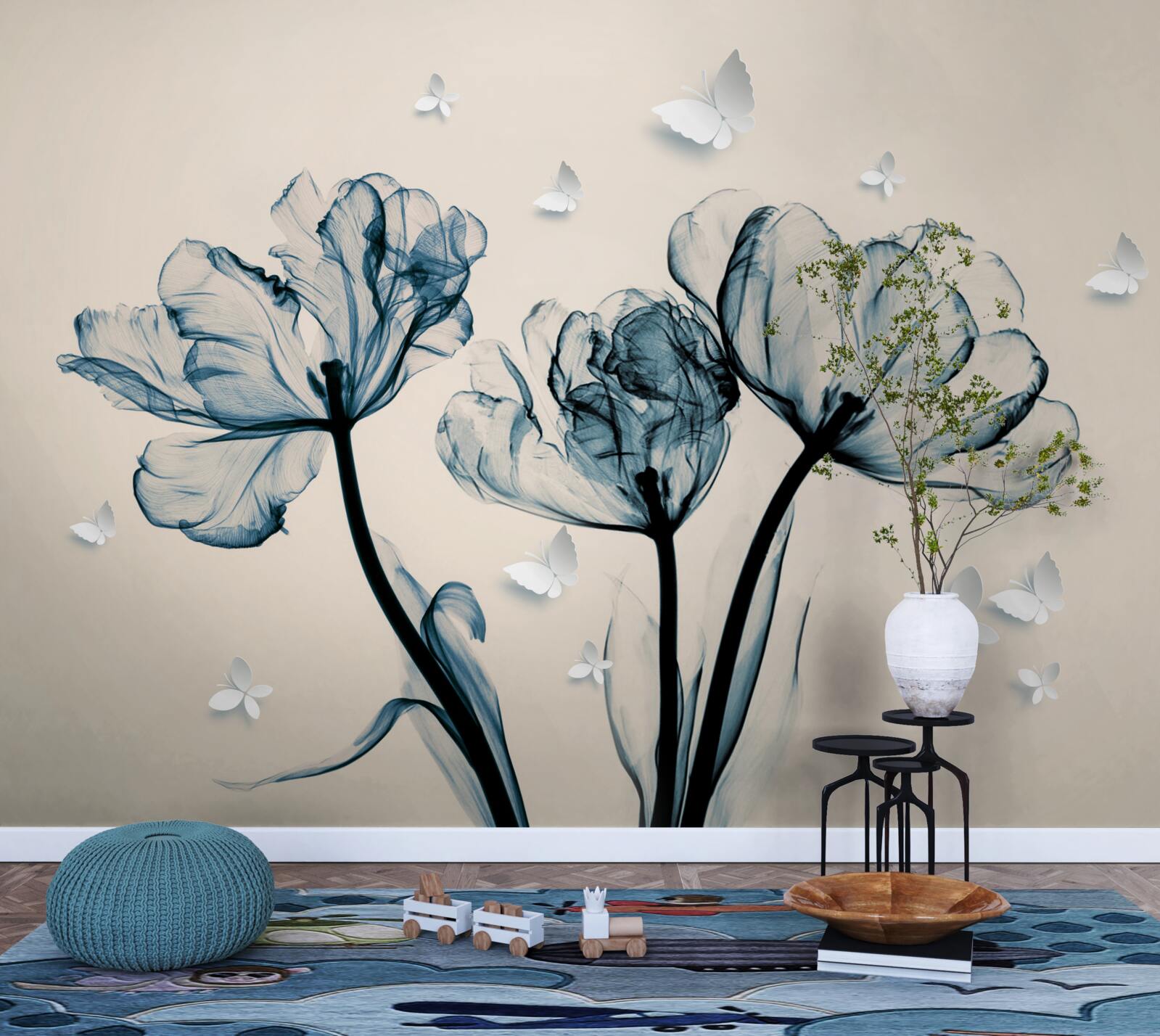 Papier peint des papillons de nuit légers survolent les plantes