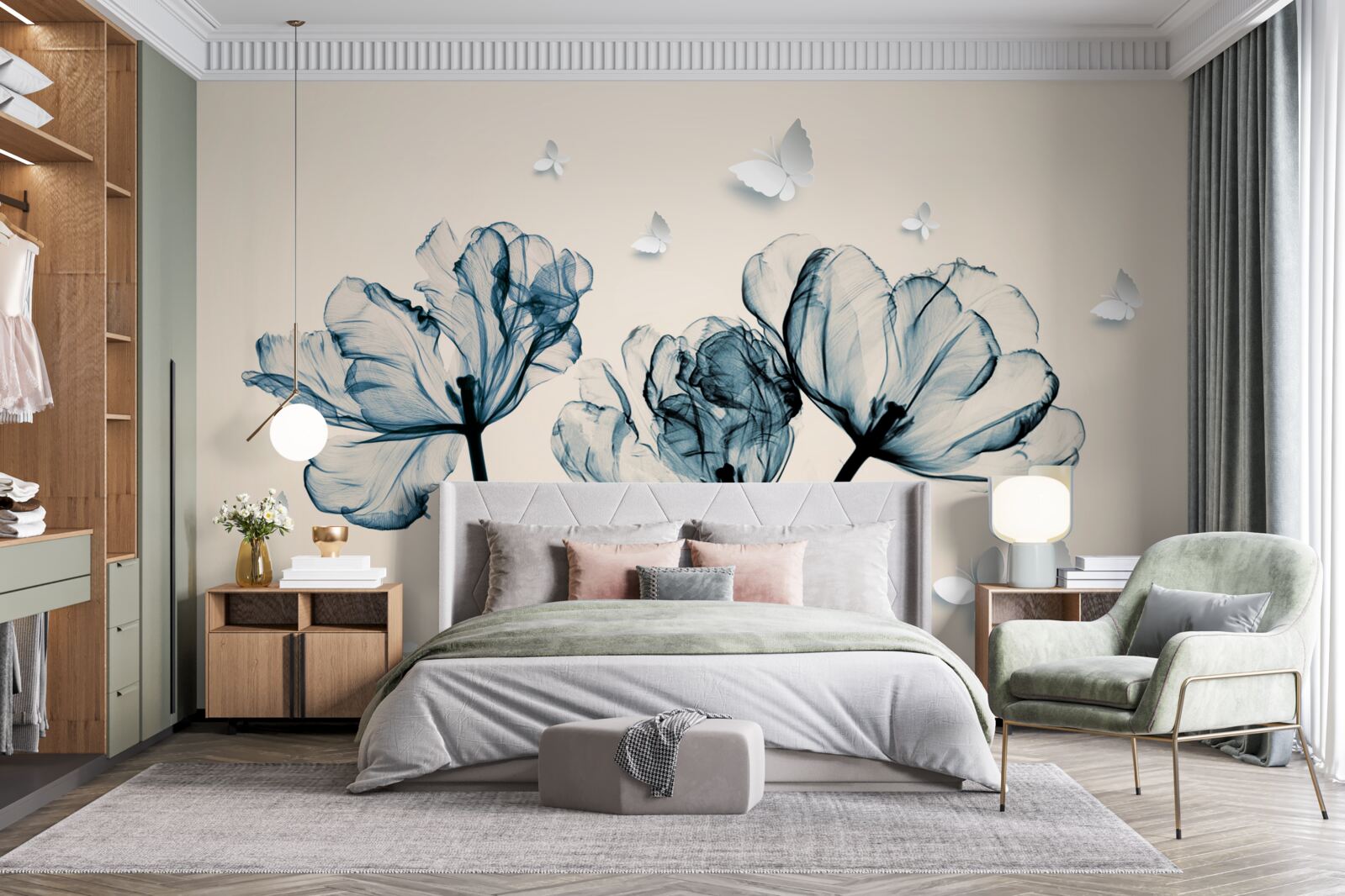 Papier peint des papillons de nuit légers survolent les plantes