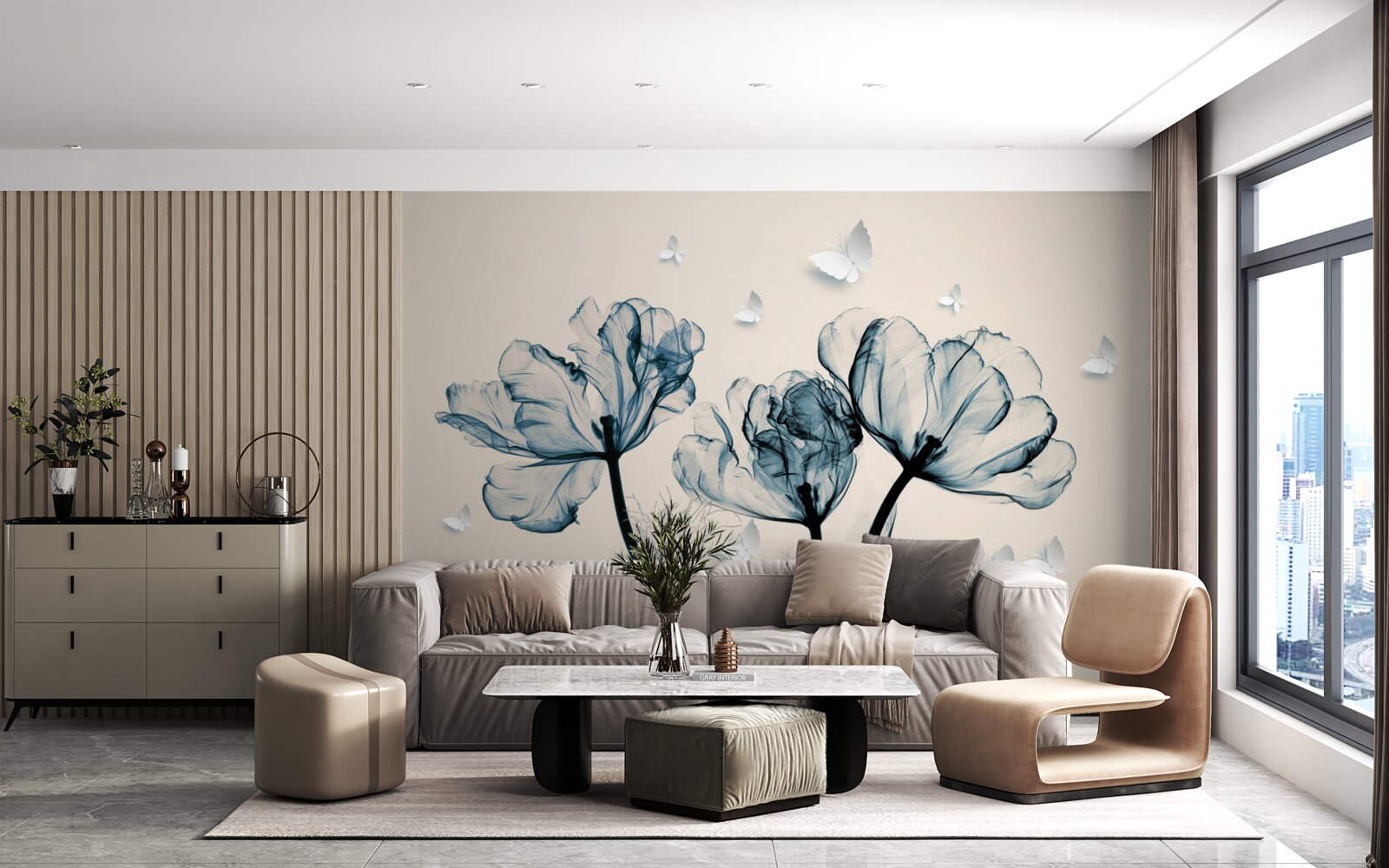 Papier peint des papillons de nuit légers survolent les plantes