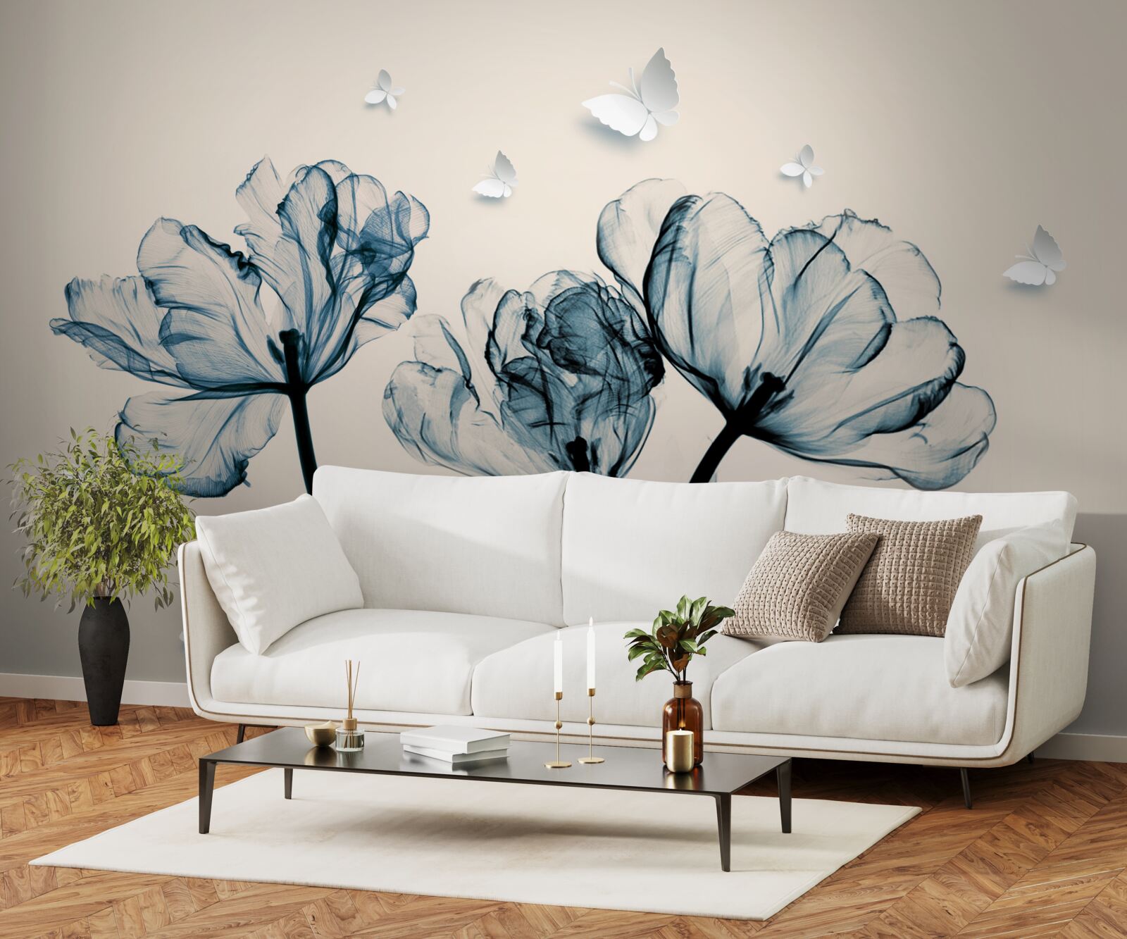 Papier peint des papillons de nuit légers survolent les plantes