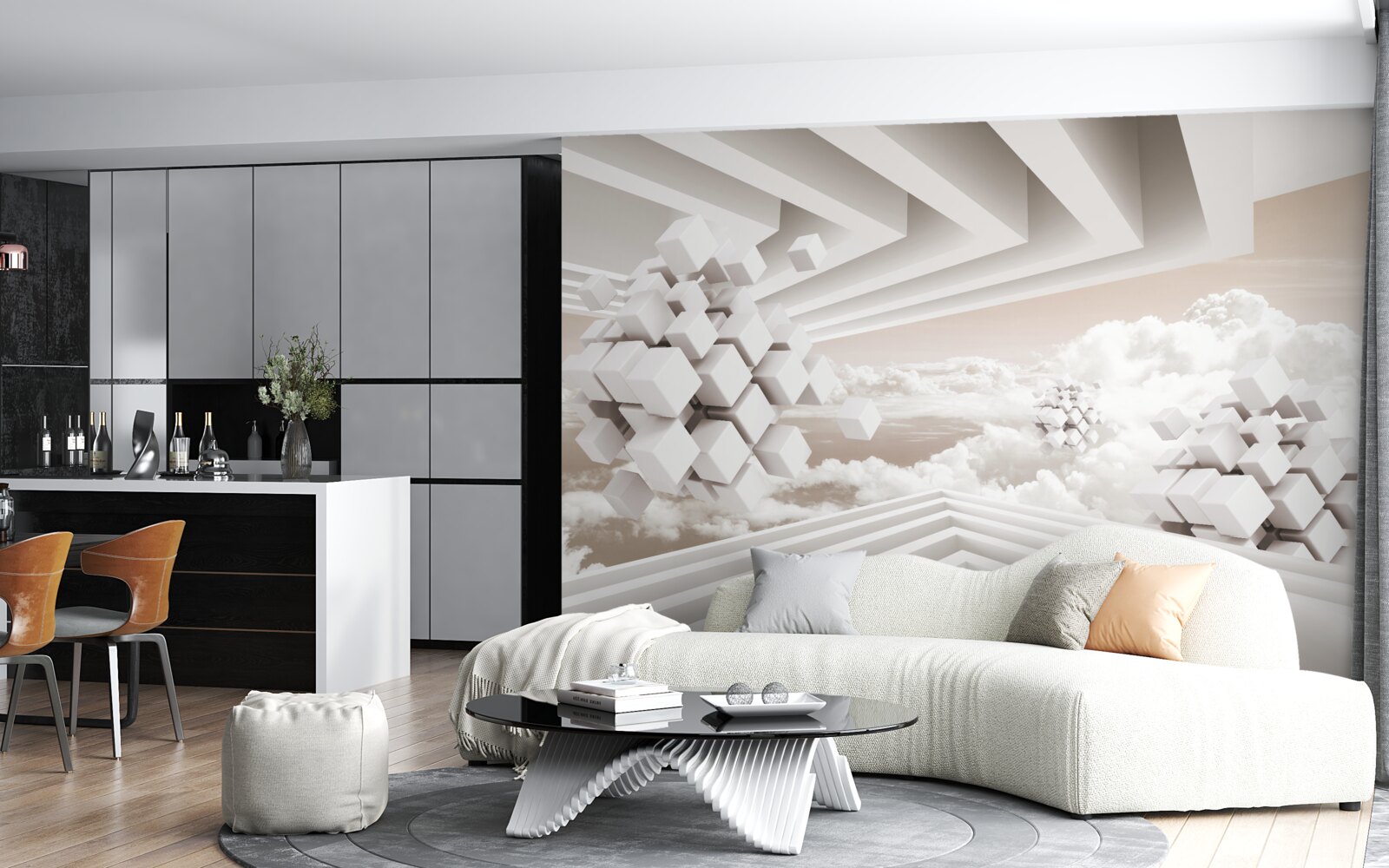 Papier peint Nuages en 3D sur une surface lumineuse