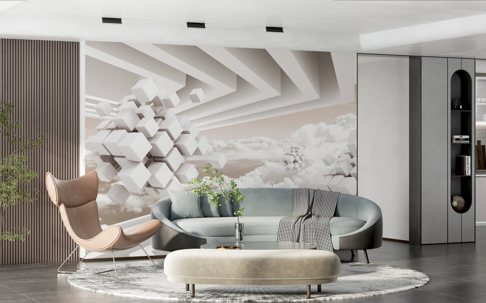 Papier peint Nuages en 3D sur une surface lumineuse