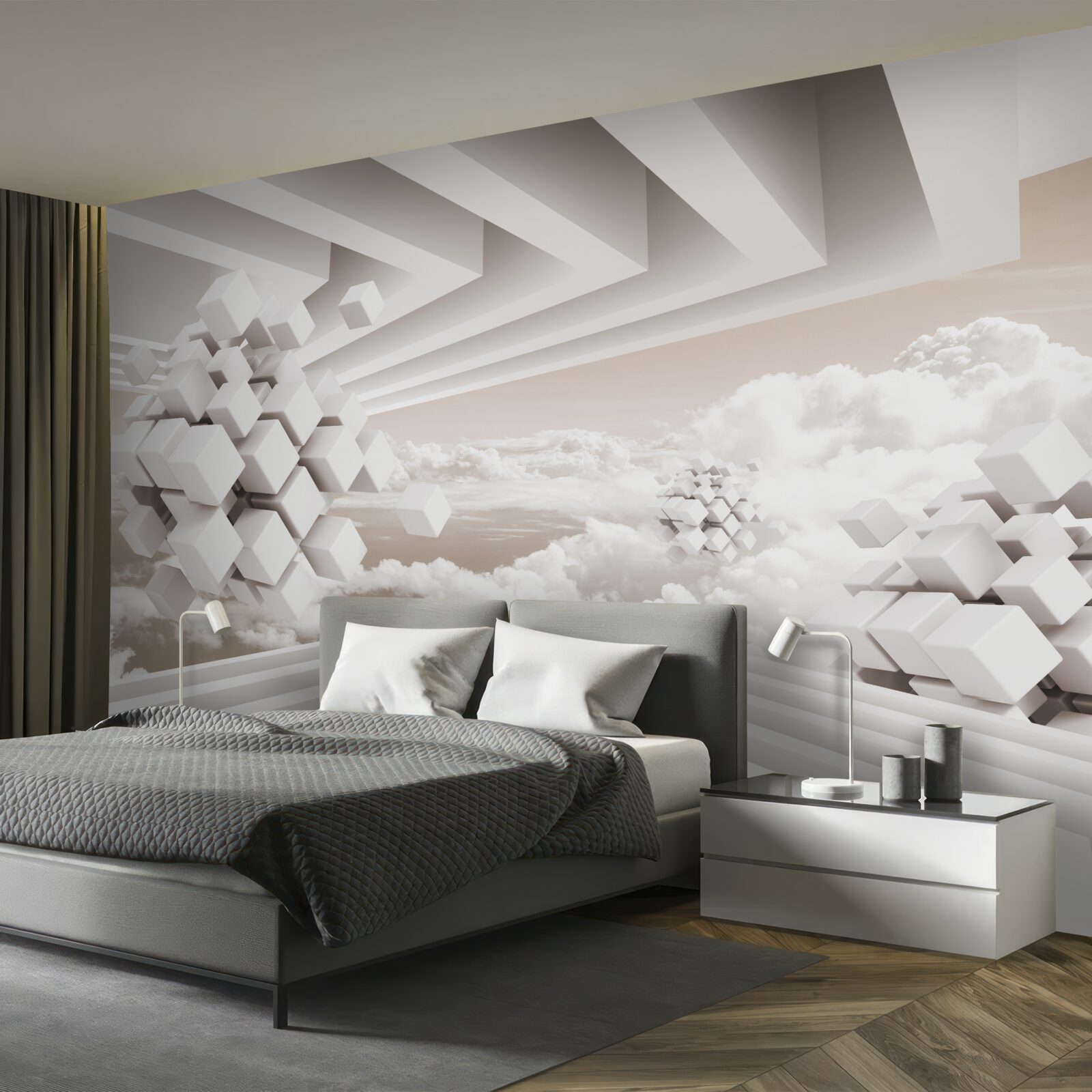 Papier peint Nuages en 3D sur une surface lumineuse