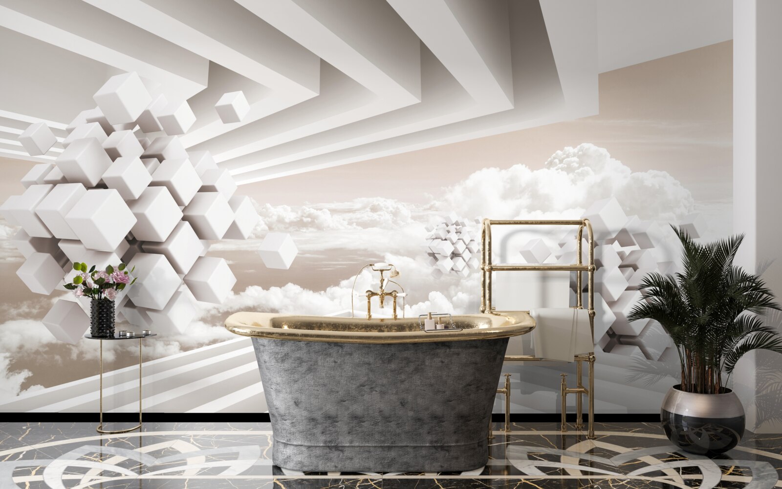 Papier peint Nuages en 3D sur une surface lumineuse