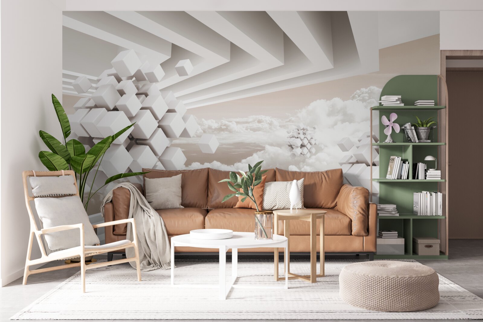 Papier peint Nuages en 3D sur une surface lumineuse