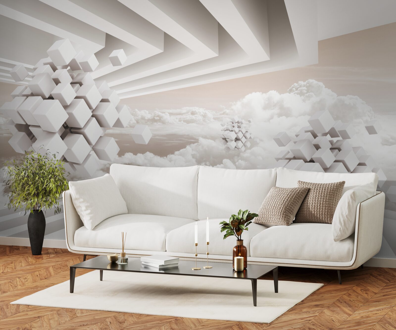 Papier peint Nuages en 3D sur une surface lumineuse