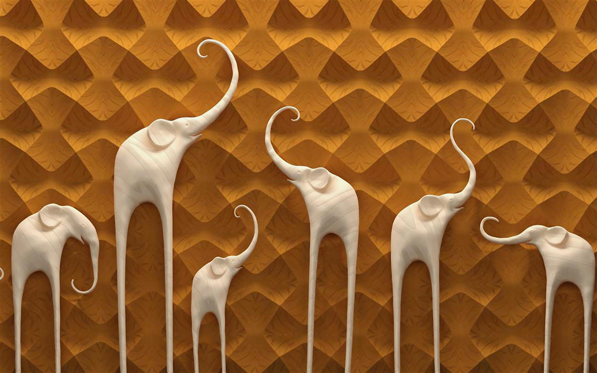 Papier peint éléphants grands et gracieux et art abstrait