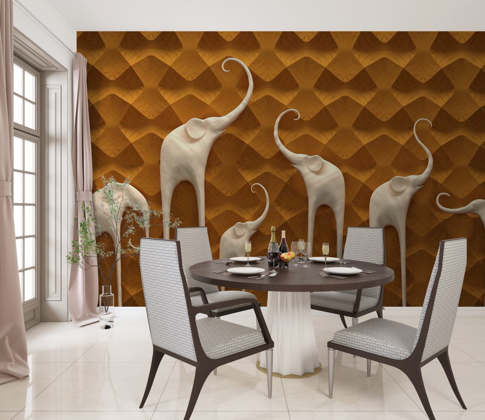 Papier peint éléphants grands et gracieux et art abstrait