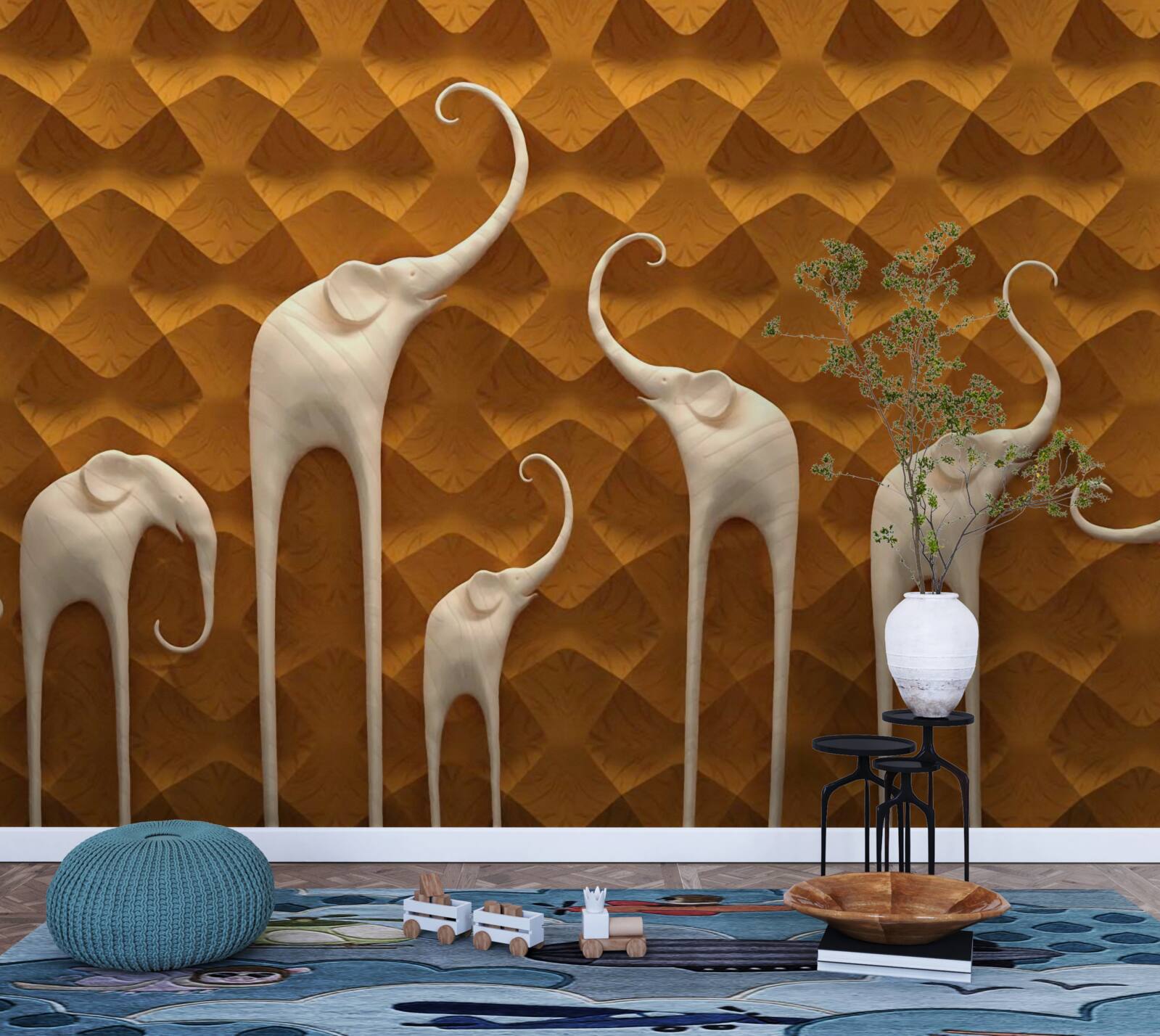 Papier peint éléphants grands et gracieux et art abstrait