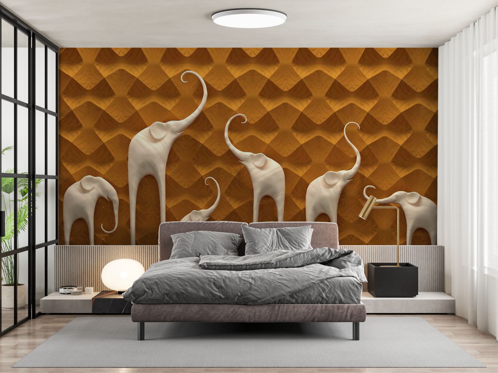 Papier peint éléphants grands et gracieux et art abstrait