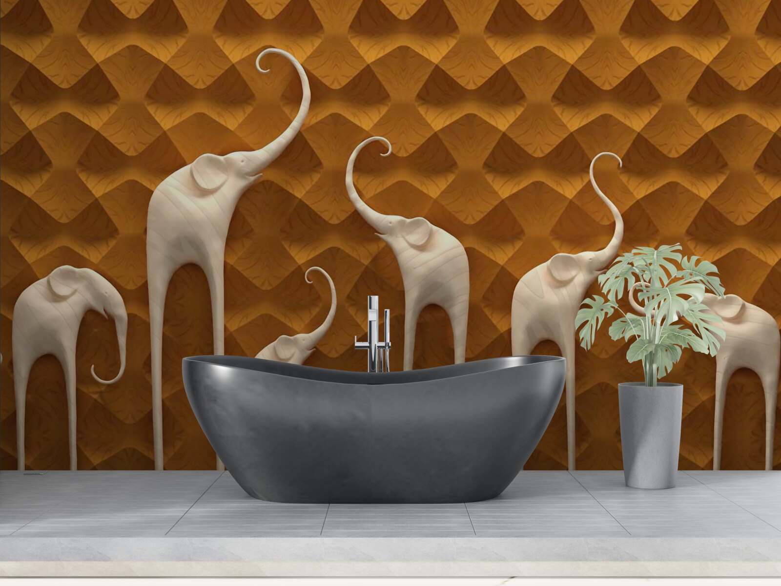 Papier peint éléphants grands et gracieux et art abstrait