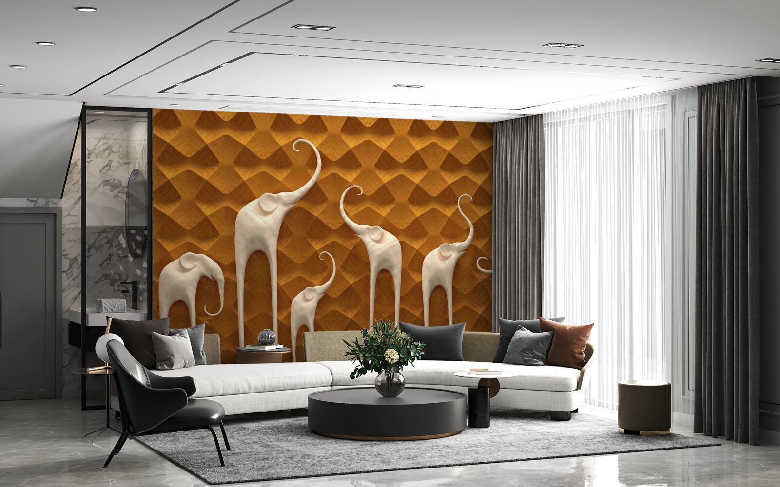 Papier peint éléphants grands et gracieux et art abstrait