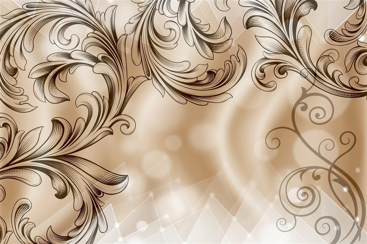 Papier peint plantes avec motif ajouré sur fond brun