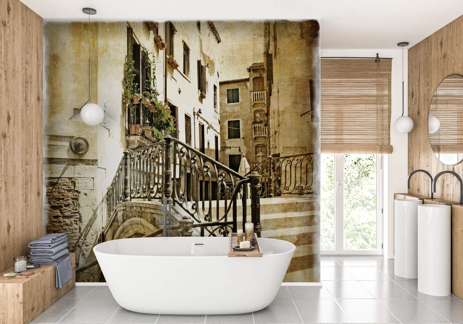 Papier peint pont détruit sur le canal